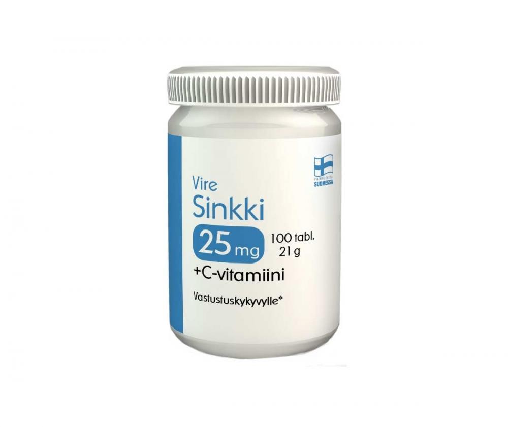 Vire Sinkki 25 mg + C-vitamiini, 100 tabl.