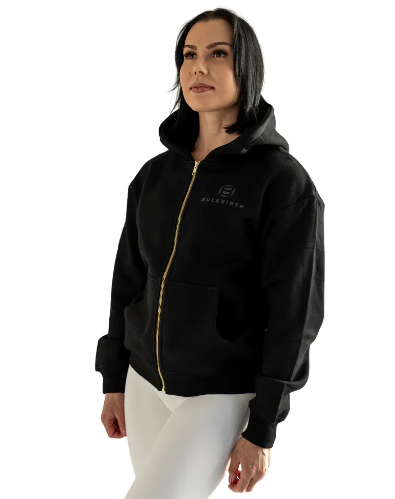Bulkkinen Unisex Gold Zipper Hoodie, Deep Black (Poistotuote)