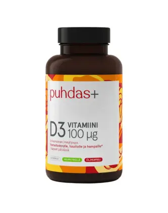 Puhdas+ D3-vitamiini oliiviöljy 100 µg, 120 kaps.