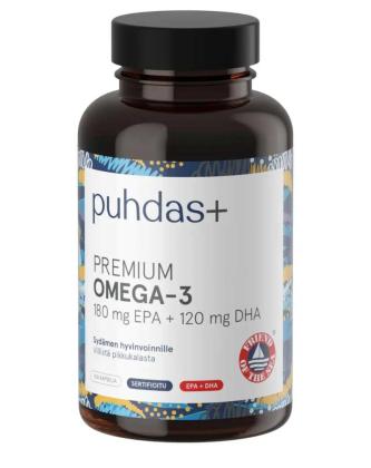 Puhdas+ Premium Omega-3 180 mg EPA + 120 mg DHA, 160 kaps.