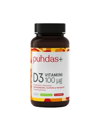Puhdas+ D3-vitamiini oliiviöljy 100 µg, 60 kaps.