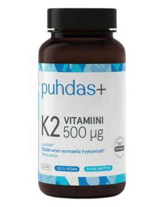 Puhdas+ K2-vitamiini 500 µg, 60 kaps. (päiväys 1/27)