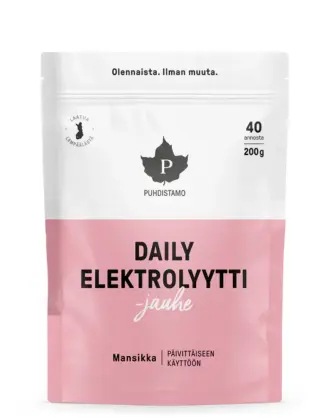 Puhdistamo Daily Elektrolyyttijauhe, 200&nbsp;g, Mansikka