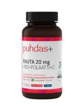 Puhdas+ Rauta 20 mg + B12 + Folaatti + C, 60 kaps.