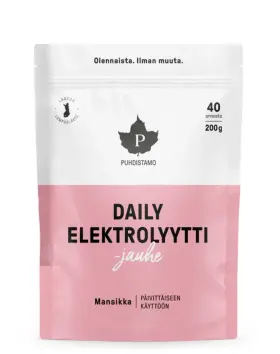 Puhdistamo Daily Elektrolyyttijauhe, 200&nbsp;g, Mansikka